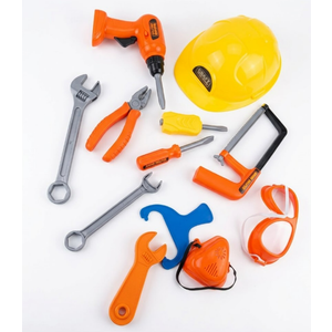 Toddler Tool Set with Electronic Toy Drill, 12 Tool Equipment, Pretend Play Construction Costume with Safety Vest Hat, Toy Tool Box for Kids Boy Girl Age 3-8
