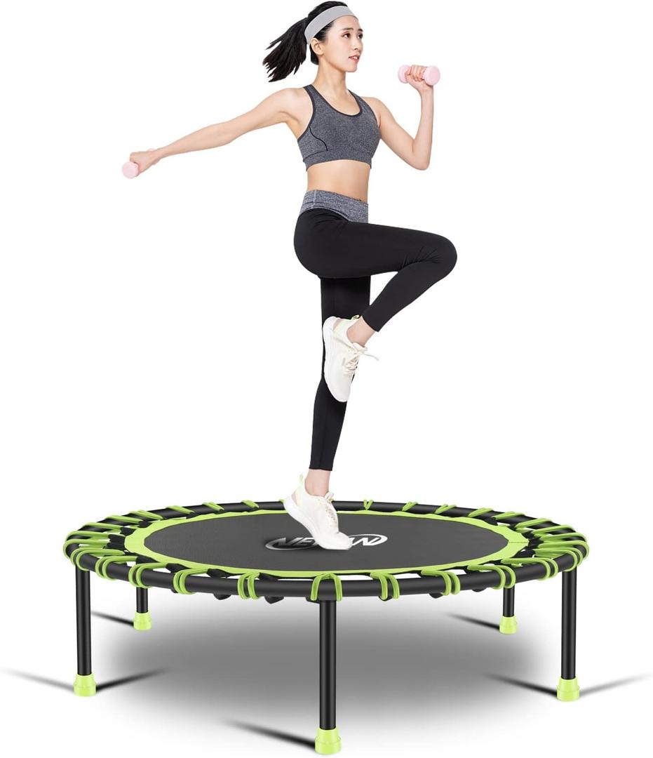 Newan 40"-48" Silent Mini Trampoline Fitness Trampoline Bungee Rebounder Jumping Cardio Trainer Workout for Adults-Max Limit 330lbs (40" Round green (NO Handle))