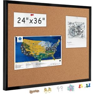 24” x 36” Cork Boards for Walls with Black Wooden Frame 1pack, Double Sided Office Board for Wall Organizer, Bulletins Board Decorative Hanging Pin Board for School, Home & Office, Notice Board