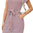 Women's Summer Casual T Shirt Dresses Tie Waist Business Causal Outfits (XL)