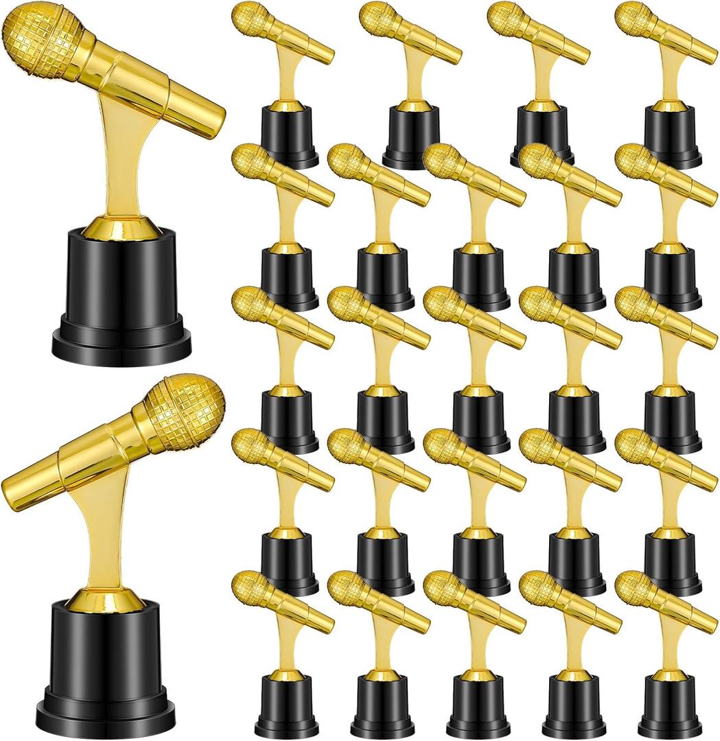 Tondiamo Gold Microphone Trophy Award Microphone Music Awards 2.76 x 5.12 Inches Microphone Trophy Bulk Gold Microphone Decoration Microphone Party Favor for Home Office Decorative