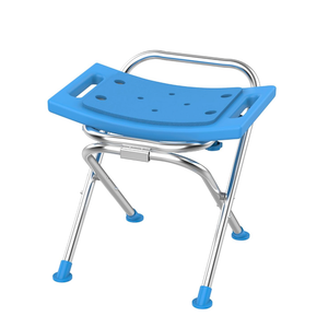 Folding Shower Chair Seat, 17.5" Stainless Steel Small Shower Chair for Inside Shower with Pad, 400lbs Portable Travel Shower Stool, Safety Anti-Slip Bath Chair for Seniors, Disabled, Blue