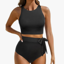 Aqua Eve Women High Waisted Bikini Set Racerback Swimsuit Two Piece Bathing Suit High Neck Swimwear M