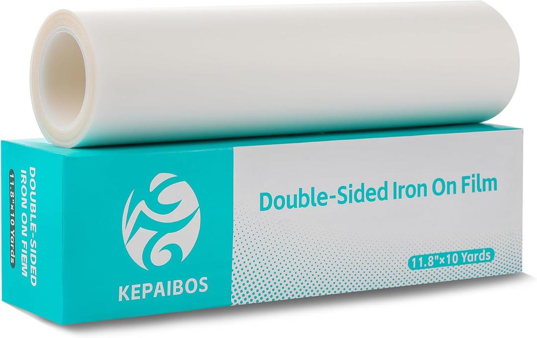 KOPAIBOS Double-Sided Iron-On Adhesive Film for Sewing & Crafts, 11.8 Inches x 10 Yards, Medium Weight, Elastic Fusible Interfacing with Backing Paper, Heat Bond Fabric Glue for Applique & Hemming