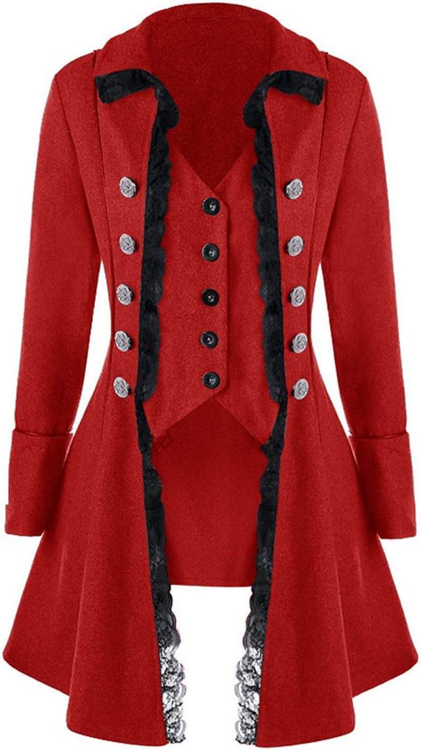 Women's Gothic Steampunk Corset Halloween Costume Coat Victorian Tailcoat Jacket (Large, Red)
