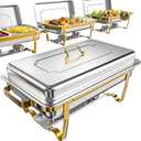 9Qt 4 Pack [Multiple Food Pans] Chafing Dishes for Buffet | Chafing Dish with 80% Faster [Screwless Assembly] and Stackable Design [Easy to Store] for Wedding/Party (Gold)