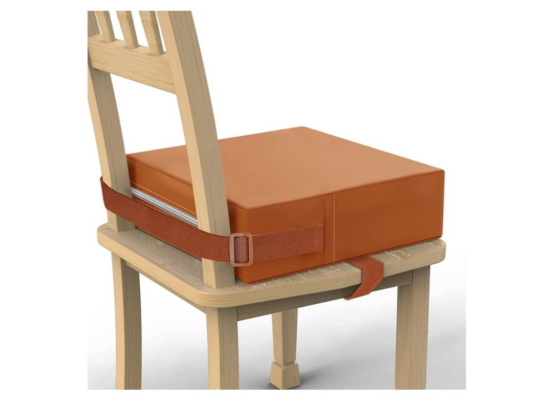 Toddler Booster Seat for Dining Table, PU Washable Double Safe Straps Non-Slip Bottom Booster Seat Dining Toddler, Portable Travel Increasing Cushion (Brown)