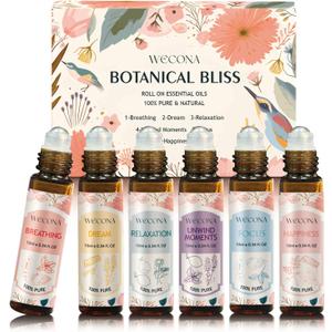 Wecona Aromatherapy Essential Oil Roll-On Set  6x10ml Essential Oil Blends with Roller Bottles, Portable Essential Oils for Diffusers for Home,Relaxing Gift for Women & Men
