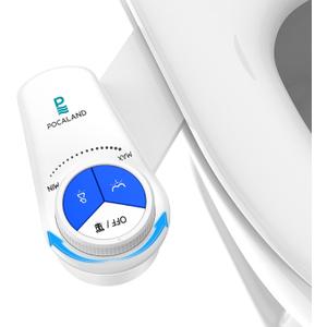 POCALAND Bidet Attachment for Toilet Seat, Non-Electric Cold Water Bidet with Pressure Controls, Dual Nozzles for Frontal & Rear Wash, Retractable Self-Cleaning for Female & Old- White