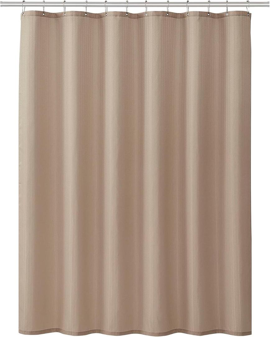 Clorox Treated Polyester Fabric Shower Curtain 70"x72" Tan Taupe with Weighted Magnetic Hem, Machine Washable