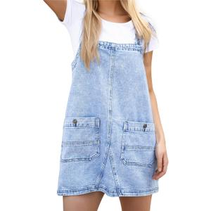 Womens Denim Overalls Dress Casual Summer Jeans Adjustable Strap Short Rompers with Pockets (Medium, Lightblue)