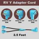 CircleCord ETL Listed RV Y Adapter Cord Two 30 Amp to 50 Amp, NEMA TT-30P Male Plug to 14-50R Female with Grip Handle, Heavy Duty STW 10 AWG for RV Trailer Camper