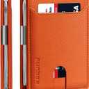 RUNBOX Slim Wallets for Men - Leather Money Clip Mens Wallet - RFID Blocking Front Pocket Bifold Wallet - Thin Credit Card Holder with Gift Box (palm grain orange)