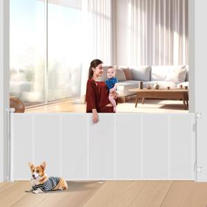 Miumoon 100 inch Retractable Baby Gates 42 inch Tall, Retractable Gate with Reinforced Strip Design to Prevent Crawling Through, 8 FT Extra Wide Retractable Dog Gate for Indoor/Outdoor