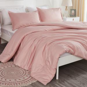Litanika Pink Comforter Set King Size, 3 Pieces Blush Plain Bedding Comforter Set, All Season Bed Set (90x90In Comforter & 2 Pillowcases)