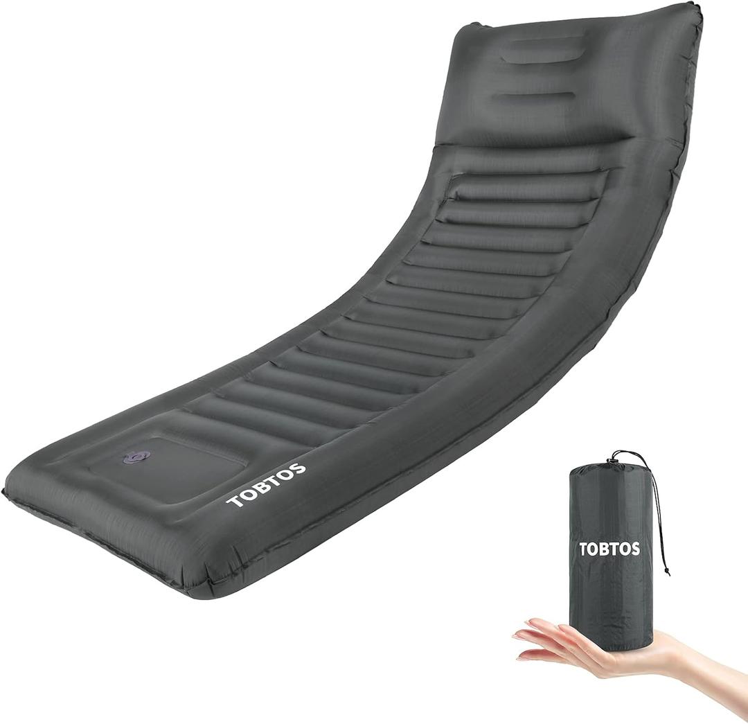 TOBTOS Inflatable Camping Sleeping Pad with Pillow, Thick 6 Inch Ultralight Sleeping Pad with Built-in Pump, Lightweight Sleeping Mat for Camping, Backpacking, Hiking, Tent (Grey), Single