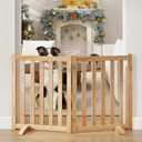 24" Height Tall Freestanding Pet Gate, Solid Wood Folding Safety Fence Wooden Dog Gate with 2 PCs Support Feet Ideal for Stairs, Doorways, Halls, Kitchens, Heavy Duty Gates, 2 Panels, Natural
