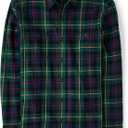 The Children's Place Mens Long Sleeve Button Up Shirt (Large, Spruce Plaid Flannel - Dad)