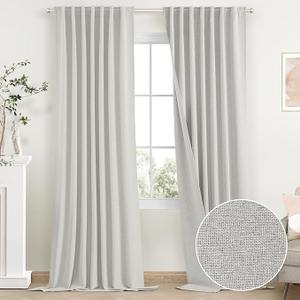 SimpleHome Cream Linen 100% Blackout Curtains for Living Room,84 Inch Length Farmhouse Back Tab Textured Curtains for Bedroom,2 Panels,52" W x 84" L