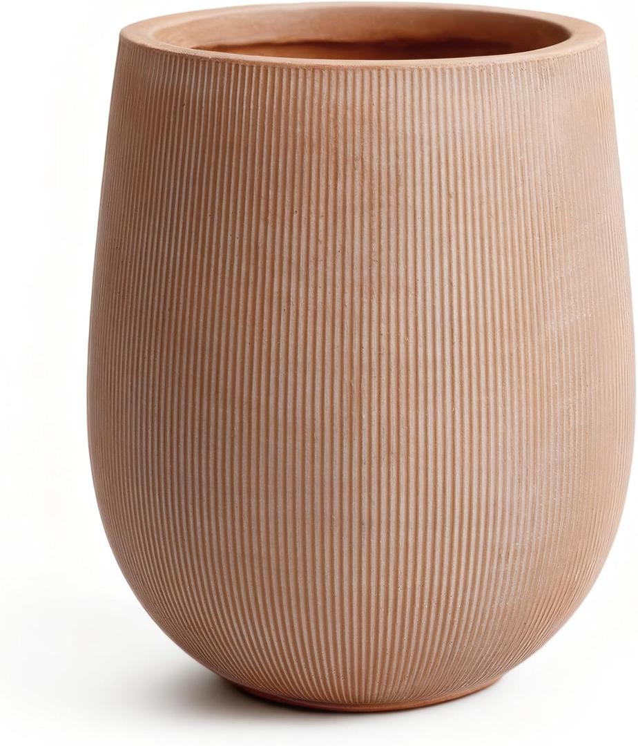 Planters for Indoor Plants, 18.7 inch Large Plant Pots for Indoor & Outdoor Use, Magnesium Oxide Ribbed Round Planter with Drainage Hole and Rubber Plug, Garden Decorative