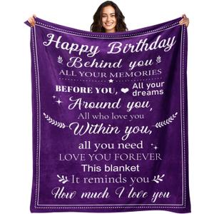 Birthday Gifts for Women - Gifts for Woman Birthday Unique - Happy Bday Decorations for Women - Womens Birth Day Gifts - Bday Gift for Wife Mom Sister Grandma - Purple Birth Day Blanket 50''x60''