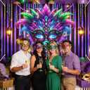 Mardi Gras Backdrop Banner Carnival Masquerade Photography Backgrounds Mask Colorful Backdrop Party Decoration Banner Studio Props Seasonal Decor Home and Party Banner 71x43 Inch (Feathered Mask#003)