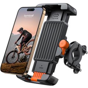 Lamicall Bike Motorcycle Phone Mount - [1s Quick Lock] Bike Cell Phone Holder Clip, Bicycle Scooter Handlebar Clamp, for iPhone 17 16 15 Pro Max, Galaxy S25 S24 Ultra, 6-7.2" Phones, Orange