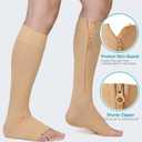 NURCOM Zipper Copper Compression Socks Open Toe Beige 20-30 mmHg Knee High Stockings, Designed for Circulation, Varicose Veins, Swelling, Venous Insufficiency, Post-Operative Recovery, 2X-Large