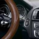 HAOKAY Top Grade Brown Genuine Leather Steering Wheel Cover Men Women, Luxury Steering Wheel Cover for Cars, SUVS and Trucks, Universal 14.5-15 inch