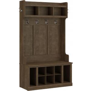 Bush Furniture Woodland 40W Hall Tree and Shoe Storage Bench with Shelves in Ash Brown, Cubbies and Coat Hooks for Foyer, Mudroom, or Entryway Bush Furniture Woodland 40W Hall Tree and Shoe Storage Bench with Shelves in Ash Brown, Cubbies and Coat Hooks for Foyer, Mudroom, or Entryway