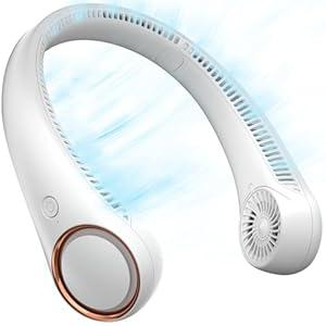 Hssio Neck Fan Rechargeable, 4000mAh Portable Fans for Women Men, 360° Cooling Airflow, Bladeless, 3 Speeds, Stylish Personal Cooler for Travel, Gym, Office, White