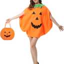 Adult Pumpkin Costume,3PCS Halloween Unisex Pumpkin Cosplay Party Clothes With A Hat,A Bag (5'3"- 5'11")
