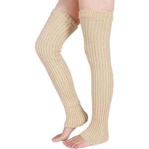 Pareberry Women's Winter Over Knee High Footless Socks Knit Warm Long Leg Warmers (27 Inches, Beige)