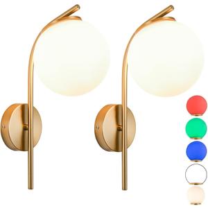 Battery Operated Wall Sconce Set Of 2,glass Rechargeable Wireless Wall LightsBattery Powered Dimmable Fixtures With Remote Control,Indoor Not Hardwired Wall Lamp For Bedroom, Mid-Century Modern(Gold)