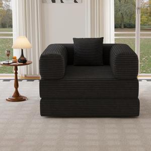 Single Couch Sofa for Small Spaces 2 in 1 Convertible Sleeper Sofa to Lounger Comfy Bean Bag Chair for Adults Removable Cover with Pillows for Bedroom, Apartment, Office, Black, 35.43" Single Sofa