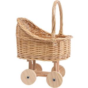 Vintage Woven Rattan Baby Carriage Basket Handcrafted Wicker Stroller for Baby Shower, Flower Girl Basket, Baby Things, Rustic Home Decor, Photography Props, Floral Arrangements (Small)