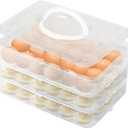 Egg Holder for 72 Eggs, 3-Layer Plastic Egg Container, Deviled Egg Tray with Handle Lid, Devil Egg Holder for Refrigerator, Kitchen, Easter Party, Keep Fresh