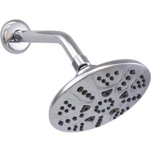 Westbrass CO571-26 6" Round Thin 5-Function Adjustable Spray Shower Head with 8" Wall Mount Shower Arm, Polished Chrome