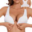 Women's Push Up Racerback Front Closure Bras Seamless Plunge Padded Underwire Add 2 Cup Sizes Bra (White, 34D)