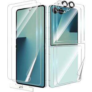For Samsung Galaxy Z Flip 7 Screen Protector, 2 Inside Flexible Film& 2 Front Tempered Glass& 2 TPU Back Protector& 2 Metal Camera Lens Protector, Full Protector Anti-Scratch, Easy to Install