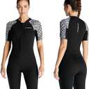 Mens Wetsuit Women Adult Shorty 2MM Neoprene Wet Suit Diving Scuba Surfing Suits, One Piece Short Sleeve Thermal Wetsuits Back Zip Swimsuit for Snorkeling Kayaking Swimming Aerobics Water Sports (Large, New 3MM Women Black)