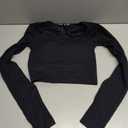 LASLULU Long Sleeve Workout Tops for Women Sexy Square Neck Crop Tops Cropped T Shirts Exercise Going Out Tops with Built in Bra(Black, Small)