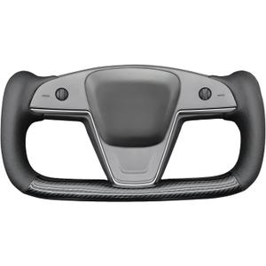 MEWANT Steering Wheel Cover for Yoke Style Steering Wheel for Tesla Model S 2021-2023 / Model X 2021-2023 Made of Black Microfiber Leather