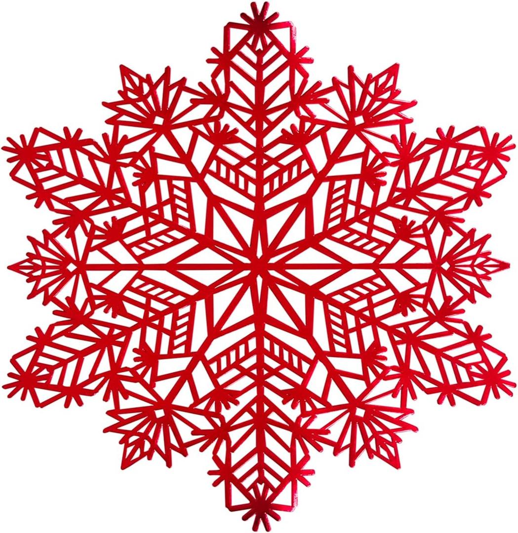 Snowflake Placemats Set of 6 Christmas Decorations Red Snowflake Tablemats Round Vinyl Place Mats Table Setting Kitchen Table Mats for Dining Table Holiday Wedding Decorative