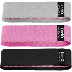 EnriQ Booty Bands Fabric Resistance Bands for Legs and Butt - Non Slip Cloth Hip Bands Elastic Workout Bands - Activate Glutes and Thighs - Made of Premium Elastic Fabric (Black Pink Grey)