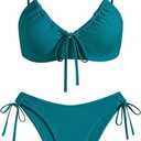 ZAFUL Women's 2 Piece Tie Front Bikini Set Swimsuit Lace Up Back Cheeky Bathing Suit (Large)