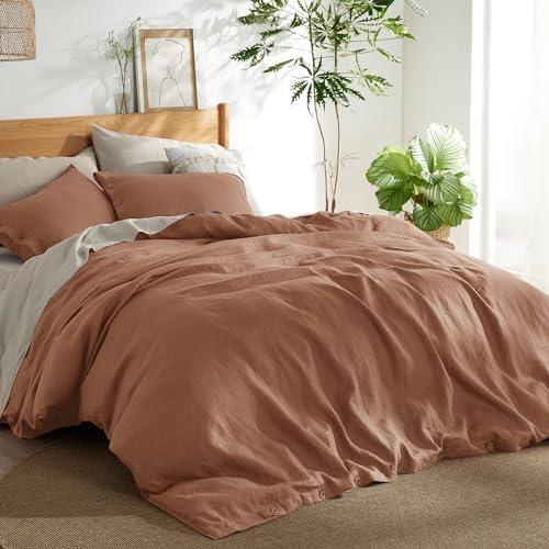 Bedsure Linen Duvet Cover King Size - Linen Cotton Blend Bedding Set, Soft & Cozy, 3 Pieces, 1 Duvet Cover 104x90 Inches and 2 Pillowcases, Taupe Color Cooling Bedding