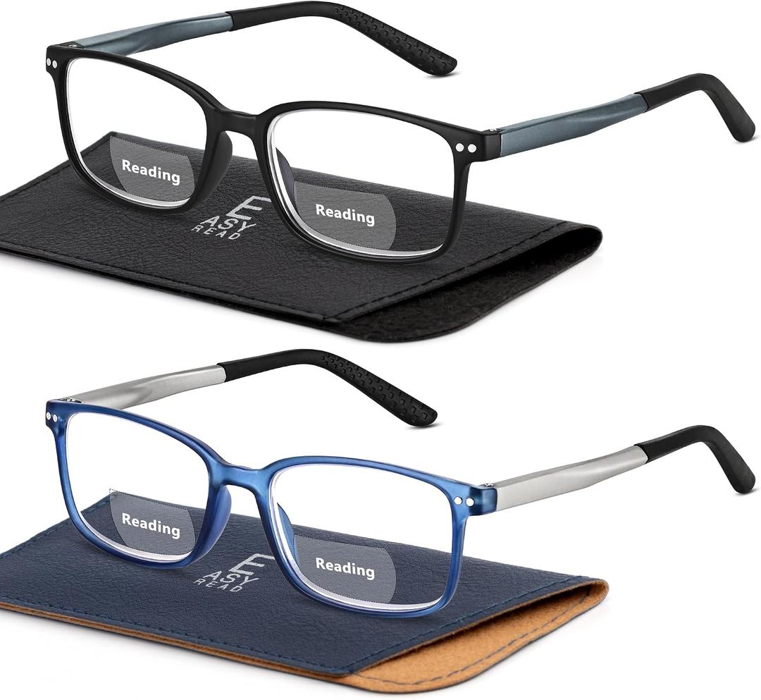 2 x EASY READ 2 Pairs TR90 Bifocal Reading Glasses for Men,Rectangular Sport Blue Light Blocking Readers with Spring Hinge