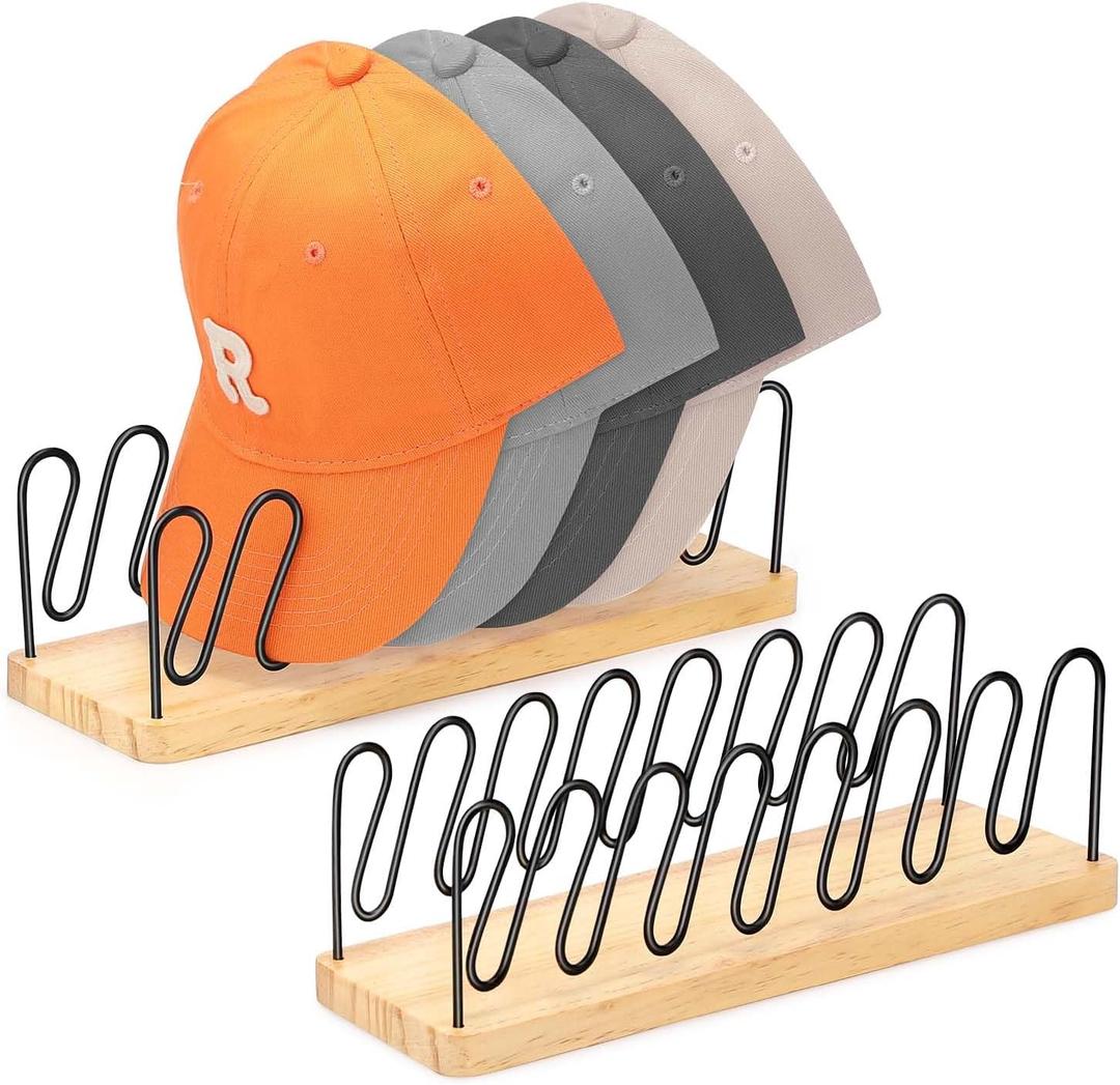 BINSUNS 2 Pack Hat Organizer for Baseball Caps, Metal Hat Rack - No Install Hat Holder Cap Organizer for 14 Baseball Caps, Hat Stand Storage Display