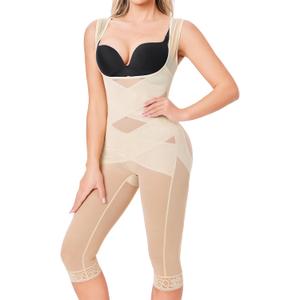 Nebility Bodysuit for Women Tummy Control Shapewear Faja Body Shaper Waist Trainer Open Bust Mid-Thigh Bodysuit (X-Large, Beige)